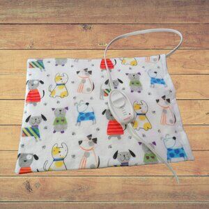Heating Pad Cover, 12 x 15, Soft White With Colorful Dogs Flannel, 3 Snap Closur